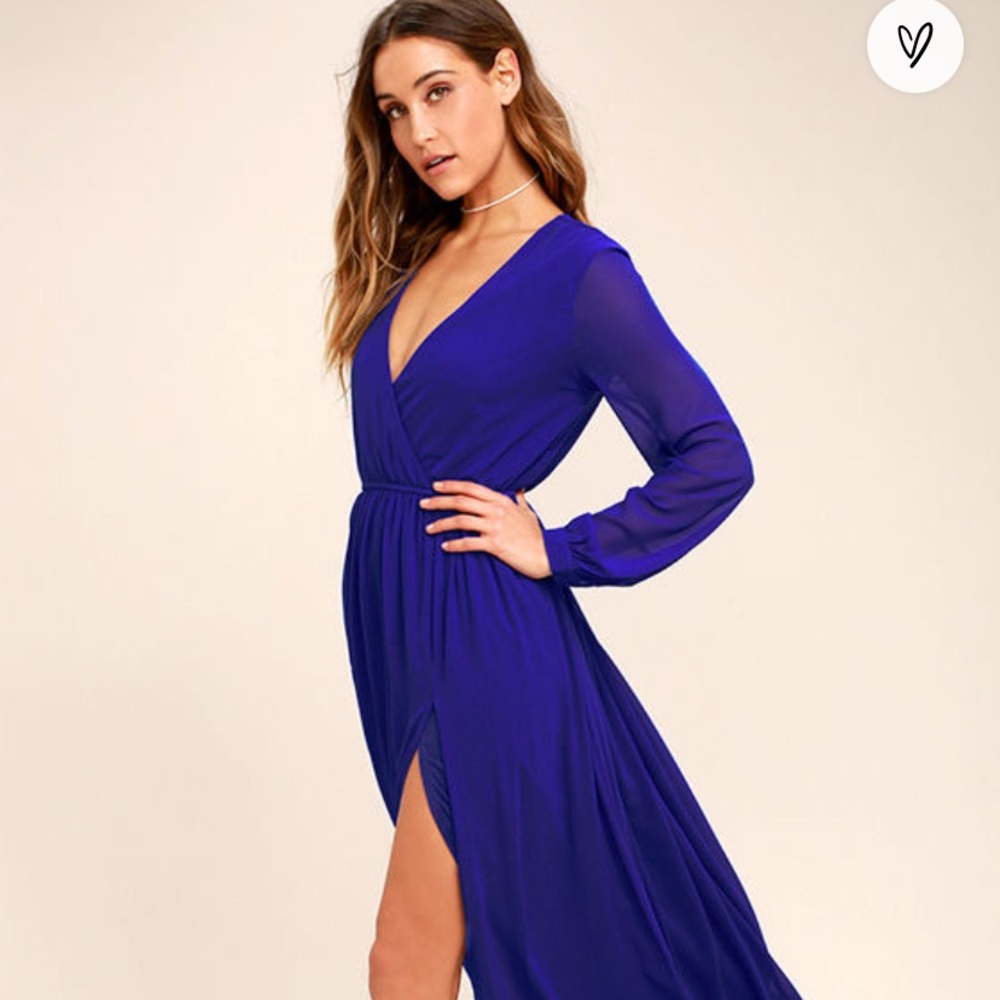 Lulus wondrous water lilies royal blue maxi dress